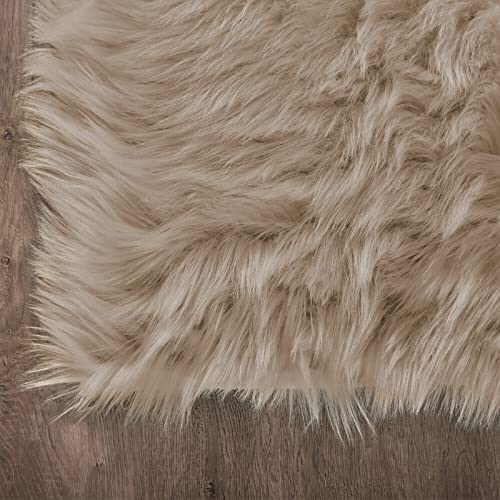 Latepis Light Brown Beige Living Room Rugs Faux Sheepskin Fur 5x7 Area Rugs for Bedroom Fluffy Washable Rug Large Plush Fuzzy Floor Rug Home Decor Rectangle