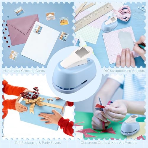 Image of Postage Stamp Punch, Stamp Puncher Tool, for Crafting Paper Crafting Scrapbooking DIY Card Making Arts Crafts Supplies, Finished Product 1.8 x 2 cm (Blue)