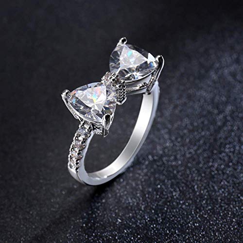 Fashion Bow Tie Ring Heart Cubic Zirconia Bowknot Anniversary Wedding Engagement Ring White Gold Plated CZ Eternity Rings for Women4