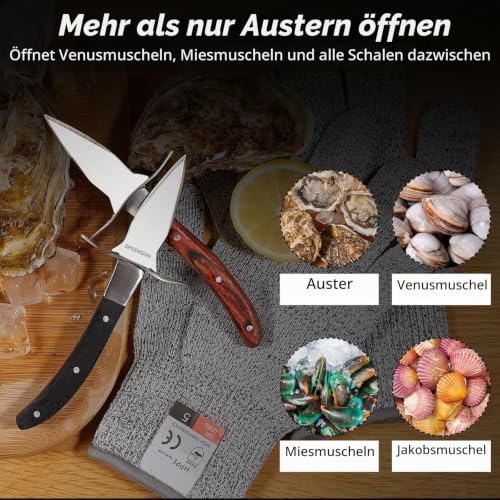 Foto von SPEENSUN Austernmesser Set 2 Stück, mit Schutzhandschuhen Größe L