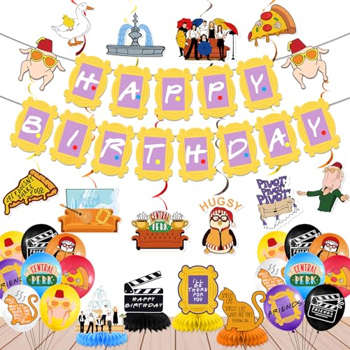 Friends Themed Party Decorations Banner Friends Party Decorations Friends TV Show Decorations Hanging Swirls Balloons Honeycomb Centerpieces for Friends Party Supplies