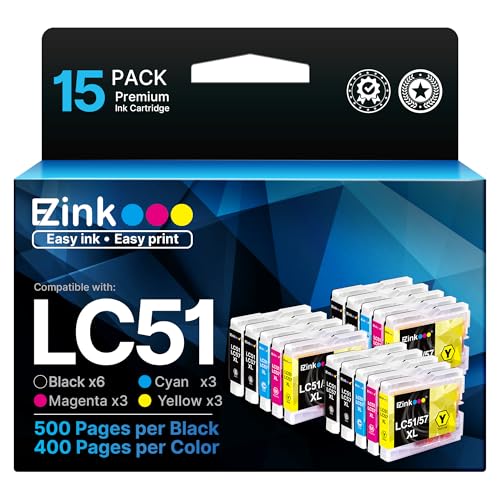 EZ INK Brother LC51 Compatible Ink Cartridges (15 pc)