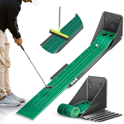 Indoor Putting Green – Golf Putting Mat with Net, 2-Sized Holes, Putter Alignment Guide, Multiple Back Roller – Golf Training Mat for All Skills, Home Practice Putting Green Indoor, Office