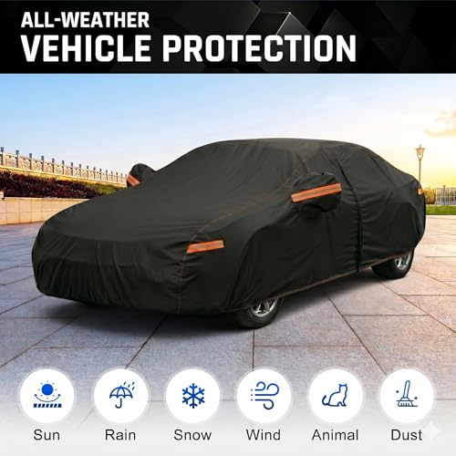 Image of 6 Layer Heavy Duty Car Cover Waterproof All Weather Protection with Cotton Liner, Universal Fit Nissan Versa, Hyundai Accent, Honda City Insight, Ford Escort Fiesta Sedan, Chevy Sonic Volt