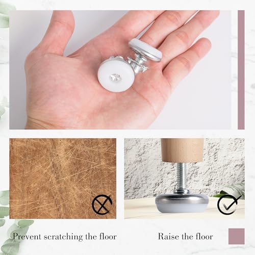 SPDYCESS 8 pcs M8 X 28MM Adjustable Levelling Feet, Screw-in Round Base Furniture Feet, Non-tilt Threaded Fixed Foot, Table Leg Extender Leveler, with 8 pcs 4-Pronged T Nuts, for Cabinet Desk Bed Legs - Image 4