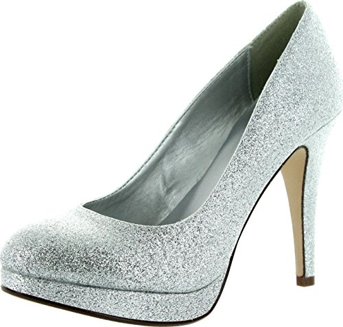 Delicious Womens Eiffel Glossy Closed Toe Dress Platform Pump Professional Women Stiletto Heel,Silver Glitter,6.5