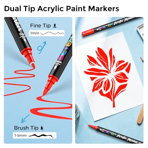 Image of Betem 2 Red Paint Markers for Glass, Dual Tip Acrylic Paint Pens