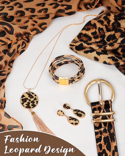 7 Pcs Cheetah Print Accessories, Leopard Earrings and Scarf, Adjustable Belt, Animal Print Headband, Boho Leopard Jewelry Gifts Set for Women3