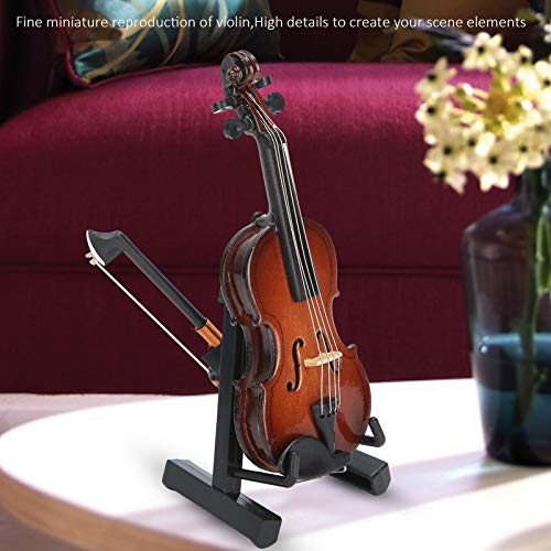 HERCHR Miniatur-Geigenmodell, hölzerne Miniaturvioline mit Ständer und Koffer Musikinstrumentenmodell Puppenhausdekoration – Bild 4
