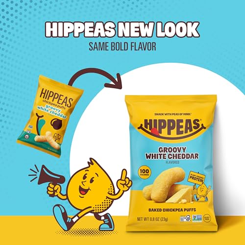 Image of Hippeas Chickpea Puffs, Variety Pack, Groovy White Cheddar, Jalapeno Cheddar, All Dressed, 18 x 0.8 oz, Baked Crunchy Chickpea Snacks, 3g Plant Protein, 2g Fiber & 50% Less Fat, Dairy & Gluten Free