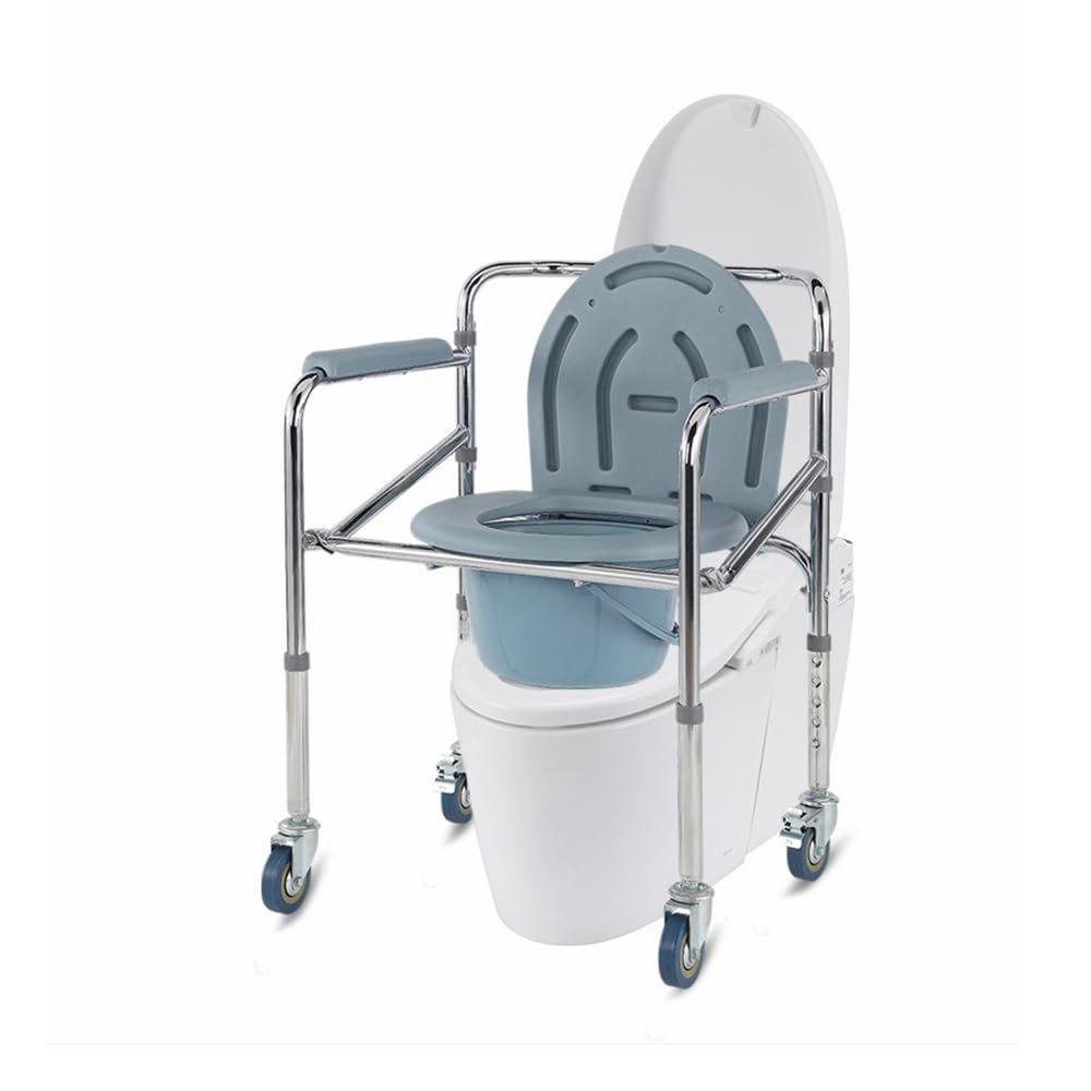 Alloy Toilet Chair With Pulley Multi-Purpose Toilet Seat For The Elderly Easy-To-Remove Mobile Bath Chair 5-Speed Height Adjustment
