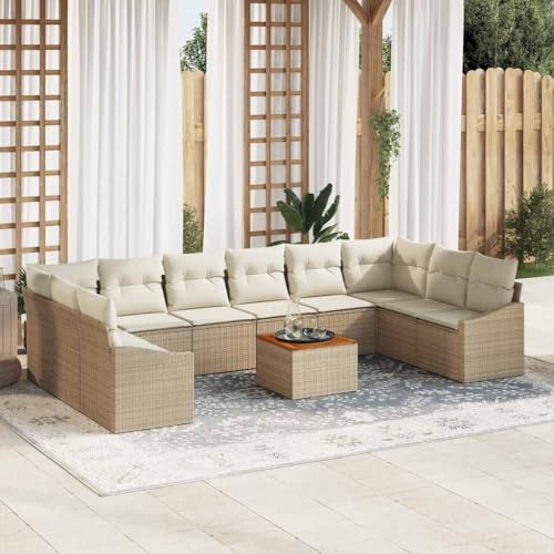 QJBSAVVA 11-teiliges Poly-Rattan Gartenmöbel-Set Beige Weiß 10 Sitze...