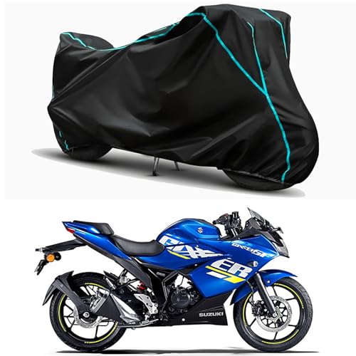 Image of Waterproof Bike Body Cover Compatible for | Suzuki Gixxer SF | Taffeta Fabric, Sky Piping Design, Bottom Elastic Fit | Dustproof, Sun UV & Rain Protection for All Weather.