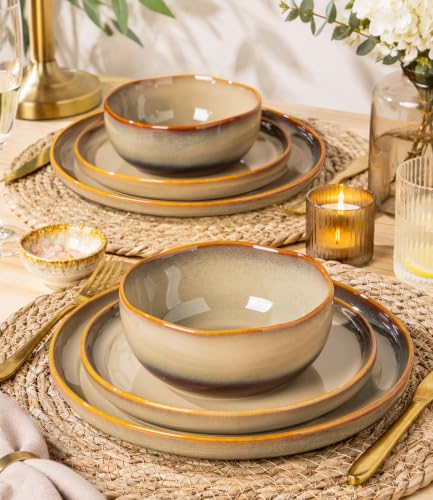Image of TheTerra Ceramic Dinnerware Set for 6, 18-Piece Plates and Bowls Set