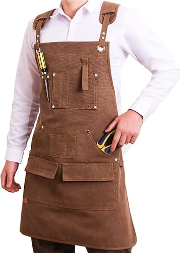 Miniatura 7 de TOPTIE Herramienta de trabajo de lona, delantal de carpintería para chef, barbacoa, herreros, jardineros, adoquín, artista peluquero