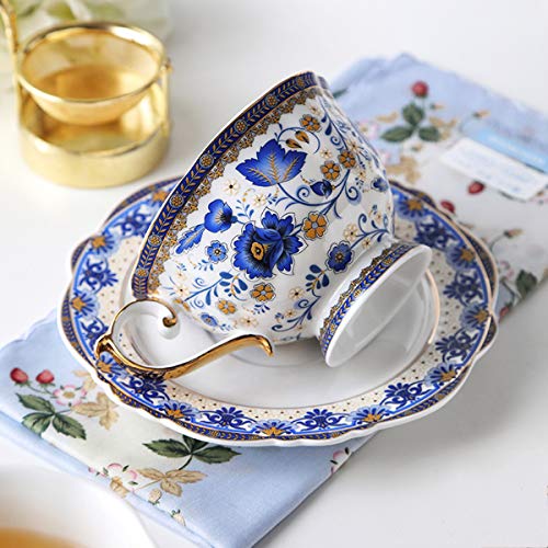 fanquare Blau Blume Fine Bone China Teetasse Set, Vintage Porzellan Kaffeetasse und Untertasse, 200ml