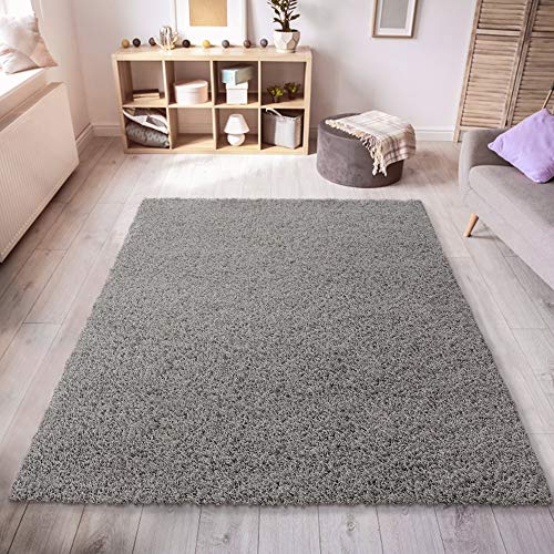 SANAT Teppich Wohnzimmer - Hellgrau Hochflor Langflor Teppiche Modern, Größe: 80x150 cm, LOCA New_1300_80X150_Light Gray