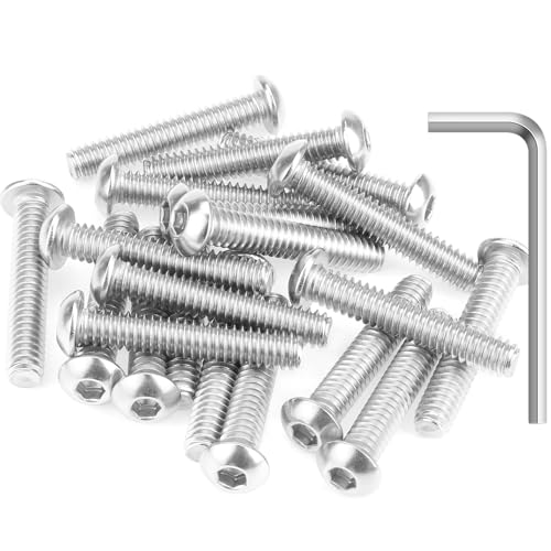Image of 20 Pieces 1 /4-20 x 1-3 /8 inch Button Head Socket Cap Screws Bolts, HELIFOUNER 304 Stainless Steel (18-8) Screws, Bright Finish, Fully Threaded