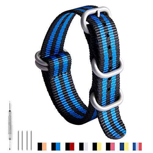 Image of BINLUN Premium Ballistic Nylon Watch Strap, Heavy Duty 5-Ring Replacement Watch Band with Stainless Steel Buckle, Durable & Comfortable Sport Band for Men Women, Fits 18-24mm