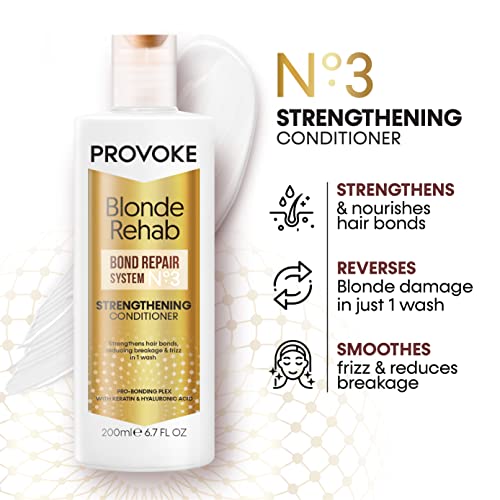PROVOKE Blonde Rehab N0'3 Bond Repair Strengthening Conditioner 200 ml, Reduces Breakage and Frizz in 1 Wash Formulated with a Pro Bonding Complex, Keratin and Hyaluronic Acid, for Damaged Hair, - Image 3