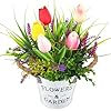 Artificial potted flowers 10 tall fake tulips lavender spring table centerpiece farmhouse floral arrangement in vase faux decorative plants for home office outdoor easter patio decor  urban country home decor