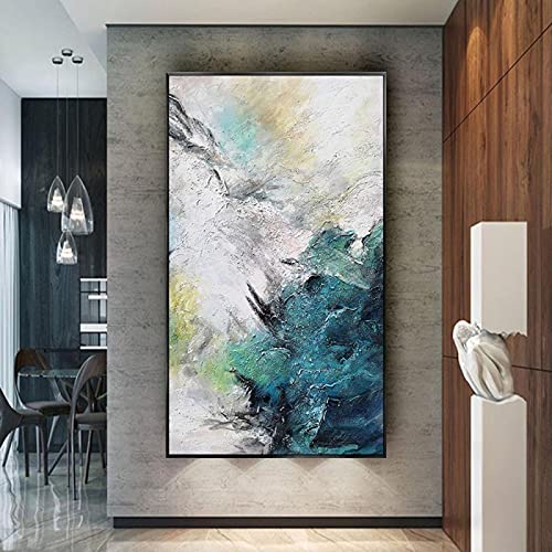 Décoration murale verte toile abstraite texture salon peinture 50x75cm