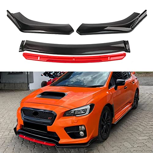 Keepdsgn Front Bumper Lip Splitter Compatible With Honda Civic Accord Hr-V Malibu Mitsubishi Lancer Mazda3 Mk5 Mk7 Gti - Gloss Black,Red Tongue #TOP6