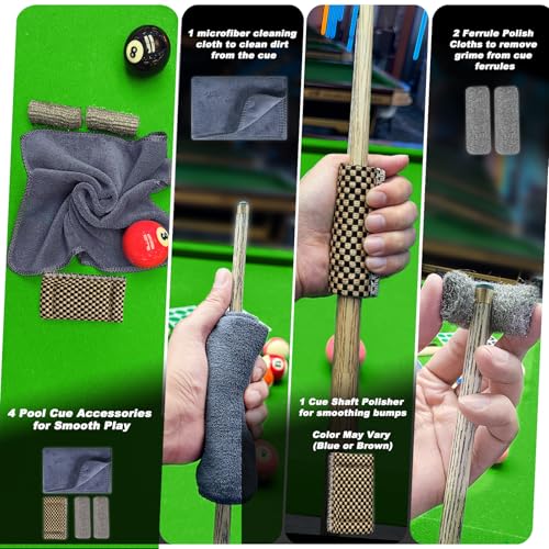 Billiard Pool Table Accessories Kit: 10 Piece Set with 2 Pool Table Brushes,2 Ferrule Polish Cloths,2 Cue Polish and Cleaning Cloths,Lint Roller,Dustpan and Broom,15 Marker Dots,15 Felt Repair Patches - Image 6