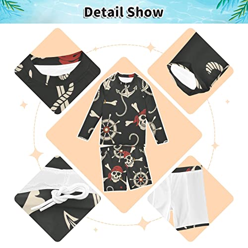 Pirate Skull Anchor Boys Rash Guard Sets Swimsuits with Long Sleeve Toddler Swimsuit,3T3