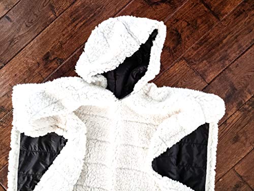 Kids Car Seat Poncho Boy Safe Coat Black Puffer Toddler Kids Down Sherpa Poofy Warm Hooded Blanket Safe Use Over Seat Belts - Thumbnail 6