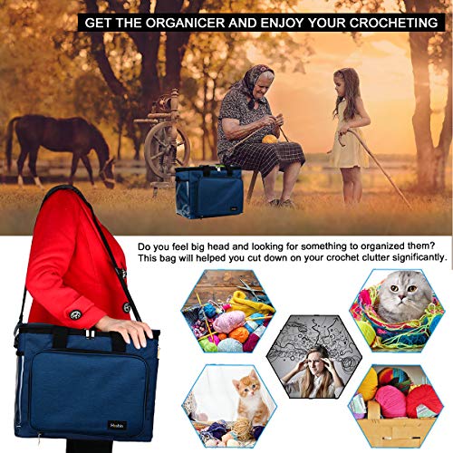 Hoshin Knitting Bag For Yarn Storage, High Capacity Yarn Totes Organizer With Inner Divider Portable For Carrying Project, Knitting Needles(Up To 14”), Crochet Hooks, Skeins Of Yarn (Navy) #TOP5