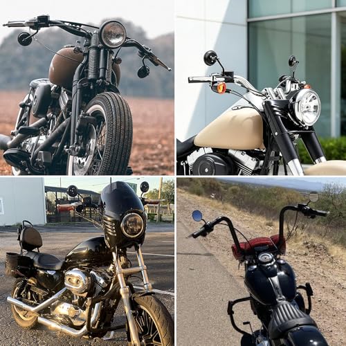 Image of Motorcycle Mirror,10mm Motorbike Rear View Mirror Irregular Shape Compatible with Harley Street Glide Electra Glide Road King Softail Touring Sportster and More (Black Round Shape)