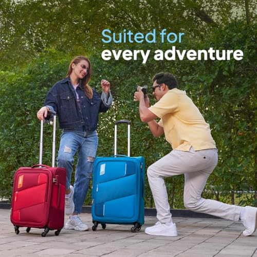 Image of American Tourister Trolley Bag for Travel | Spruce 71 Cms Polyester Softsided Medium Check-in Luggage Bag with TSA Lock | Suitcase for Travel | Trolley Bag for Travelling, Cobalt Blue