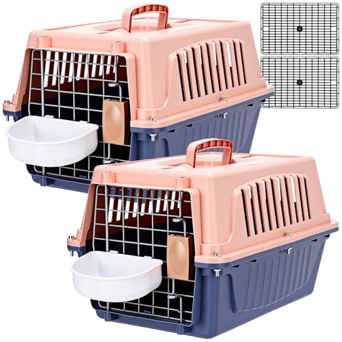 Locmeo 2 Set 18.9' Pet Carrier for Small Cats and Dogs, Hard Sided Plastic Cat Kennel for Pet with...