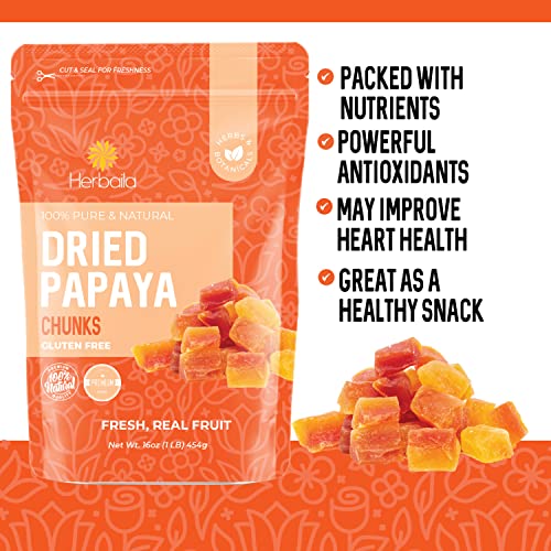 Herbaila Dried Papaya Chunks, 1 Pound. Dried Papaya Fresh thumb #5