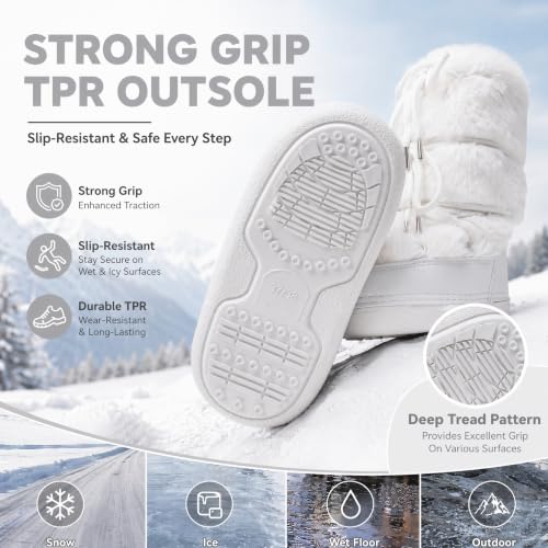 Image of ZHENAIYISHENG Faux Fur Boots for Women - Fuzzy Fluffy Furry Water Resistant Snow Boots for Women - Anti-Slip with Cotton Sponge Lined and TPR Rubber Sole Black White Fur Boots