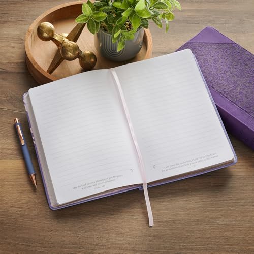 Image of Christian Art Gifts Classic Journal He Who Promised Heb. 10:23 Bible Verse, Inspirational Scripture Notebook, Ribbon Marker, Purple Vegan Leather Flexcover, 336 Ruled Pages, (8.6 inch x 6.1 inch x .9 inch)