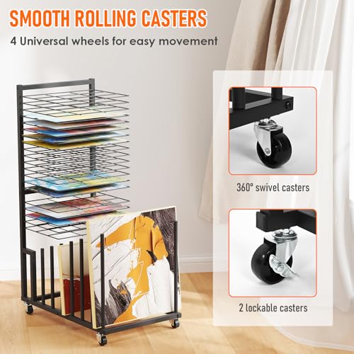 Image of jxgzyy Art Storage Rack 2 in 1 Metal Canvas Storage Racks with Wheels Art Drying Rack with 20 Removable Shelves 1 inch Apart Painting Display Stand for Canvas Drawing Board Artworks Drying