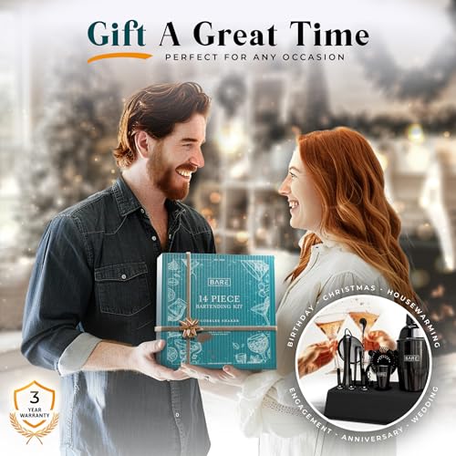 BARE BARREL® Mixology Bartender Kit Bar Set | 14-Piece Cocktail Shaker Set | Martini Barware Mixing Tools for Home Bartending | Incl. 35 Recipe Cards | Gift Set (24oz Cobbler Shaker, Jet Black/Black) - Image 5