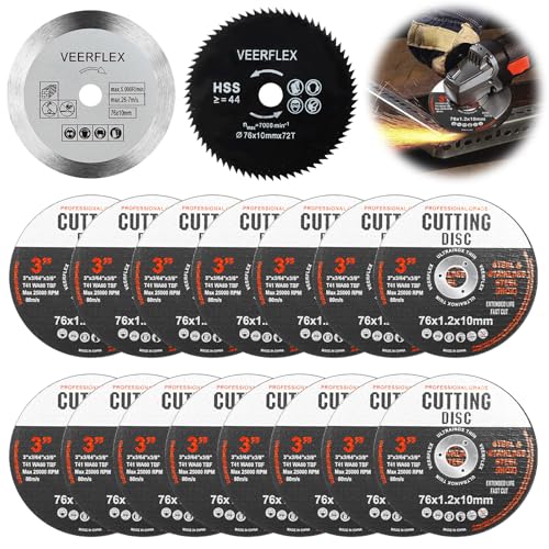 17 Stück Trennscheiben Trennscheibe 76mm Schleifscheiben für Winkelschleifer Cutting Disc Schnittscheiben Flexscheiben zum Schneiden von Metall Holz Stein Kunststoff Keramik Für 10 mm Bohrung