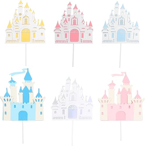 ibasenice 6 piezas de inserción de pastel de castillo decoración de princesa rosa decoraciones de feliz cumpleaños decoraciones de pastel de bebé