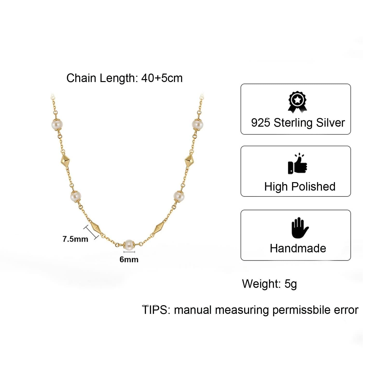 Collana Oro Catena Donna,Donna Catena Collana Argento Sterling 925 Catena con Perle Donna Catene Collana Oro