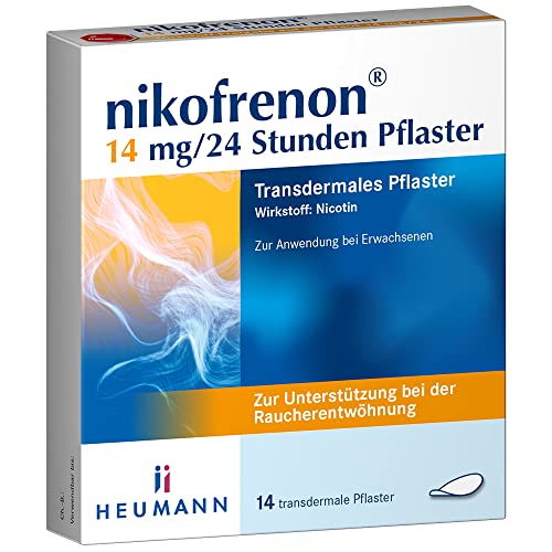 nikofrenon 14 mg/24 Stunden Pflaster - Nikotin-Pflaster zur Unterstützung der Raucherentwöhnung, mindert Entzugserscheinungen bei Nikotin-Abhängigkeit, transdermale Pflaster, 24h Wirkung, 14 St nikofrenon 14 mg/24 Stunden Pflaster - Nikotin-Pflaster zur Unterstützung der Raucherentwöhnung, mindert Entzugserscheinungen bei Nikotin-Abhängigkeit, transdermale Pflaster, 24h Wirkung, 14 St