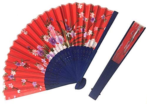 Western Era Floral Handheld Folding Chinese Vintage Fan for Girls Women for Wedding Dancing Party, Decoration,Birthday Party, Photo Booth (Red)