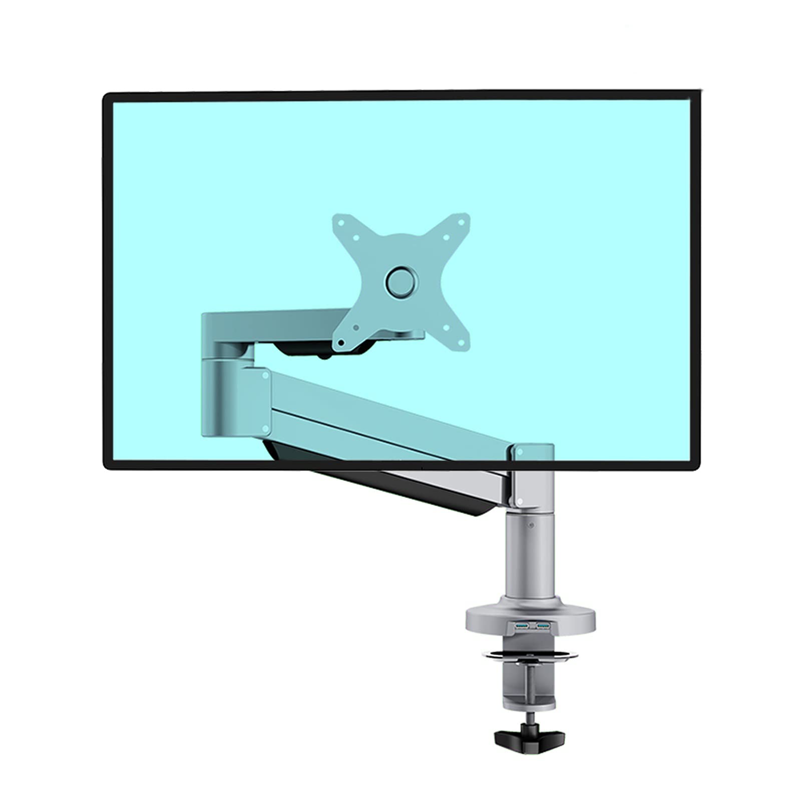 Aioneer Monitor Arm Single Monitor Desk Mount Stand Tilt And Swivel Adjustable Aluminum Alloy Single Desk Arm Stand Monitor Stand With 2 Usb3.0 Ports, 3 Colors Monitor Mount Arm-Silver-1-8kg