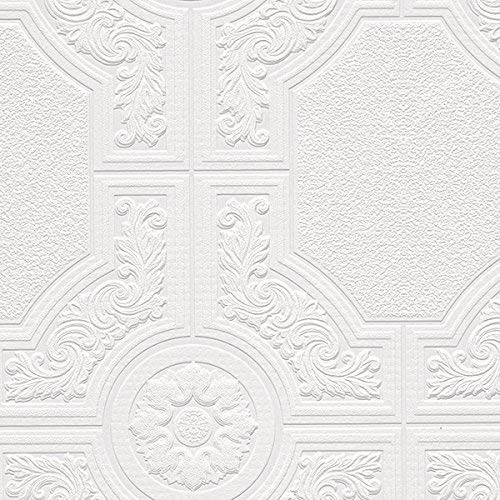 Norwall NW48929 Brooklyn Series Vinyl Textured Paintable Floral Square Design Large Wallpaper Roll, 21" W x 33' L, White