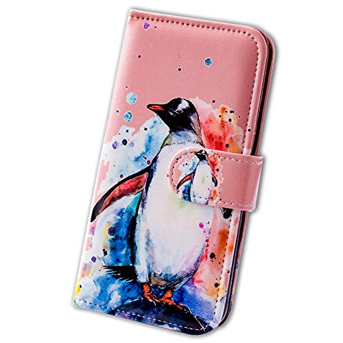 Bcov iPhone 13 Pro Case, Penguin Drawing Leather Flip Phone Case Wallet Cover with Card Slot Holder Kickstand For iPhone 13 Pro - Image 4