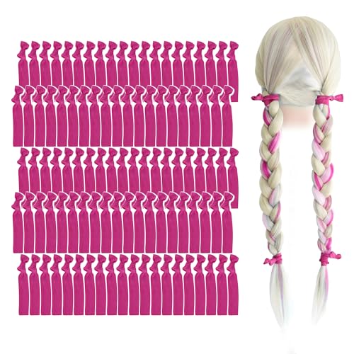 MEEDEE Fuchsia Pink Hair Ties for Women - No Crease Soft Knotted Ribbon Ties for Damage-Free Ponytails Yoga-Friendly Elastic Bracelets (Pack of 100)