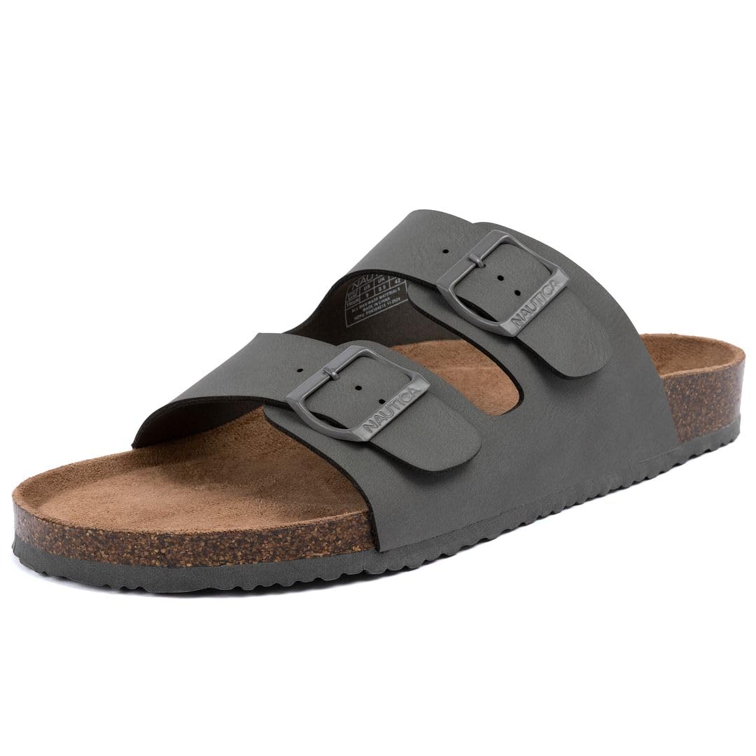 Nautica Men's Sandals - Casual Slides with 2 Adjustable Buckle Straps and Cork Footbed for Ultimate Comfort and Style (Regular/Wide Width, Big Size)
