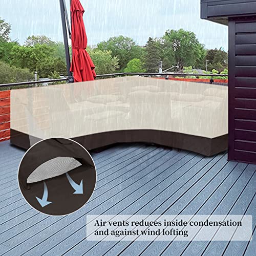 Image of Easy-Going Patio V-Shaped Sectional Sofa Cover, Waterproof Outdoor Sectional Cover, Heavy Duty Garden Furniture Cover with Air Vent 118 inch L (on Each Side) x 33.5 inch D x 31 inch H, Beige /Dark Brown
